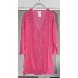 La Blanca - Crinkle Crepe Swim Cover with Embroidery, Barbie Pink, Large.